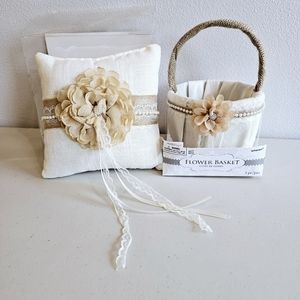 Wedding Flower Girl Basket and Ring Bearer Pillow Rustic